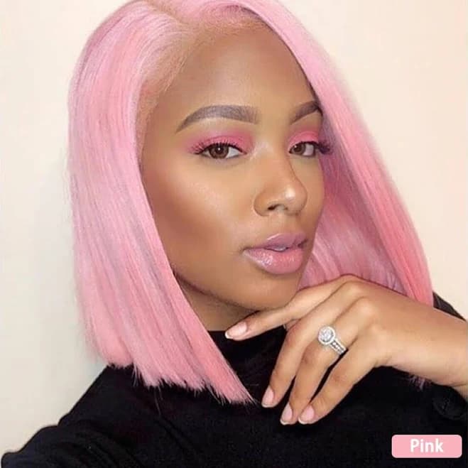 Pink Lace Front Bob Wig Light Pink Wigs Short Straight Bob Wigs