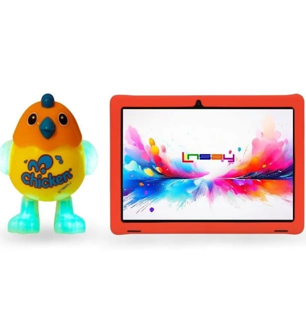 Linsay New 10.1" Super Bundle Kids Tablet Octa Core 128GB Newest Android 13 Kids Defender Case and Smart Chicken Toy Lights and Music show