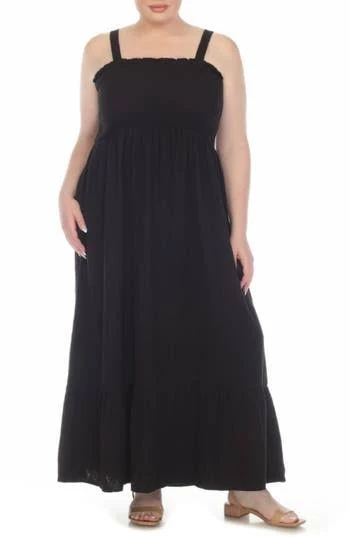 Boho Me Women's Smocked Tiered Cotton Maxi Sundress