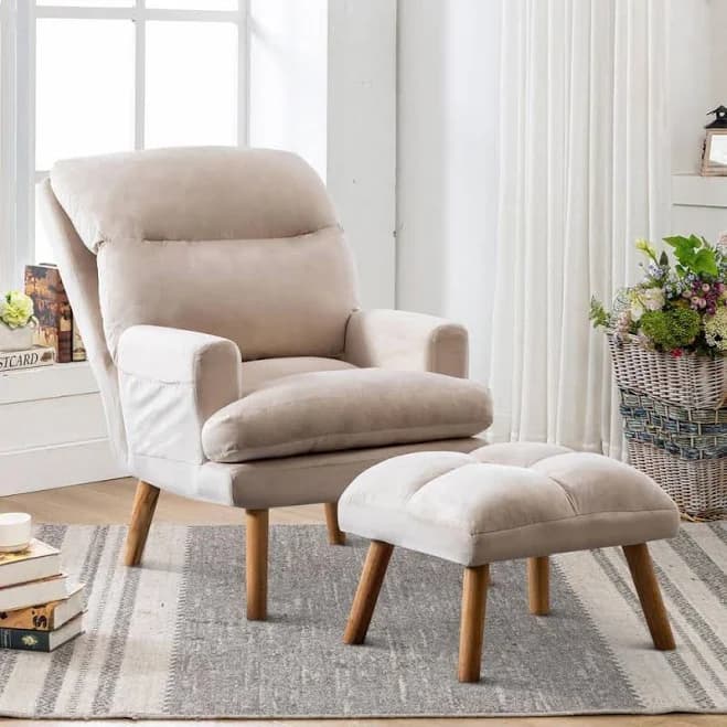 Bestier Beige Velvet Accent Chairs with Ottoman