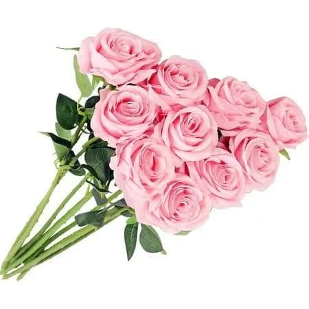 10 Pcs 19.6" Artificial Silk Rose Long Stem Flower Bouquet