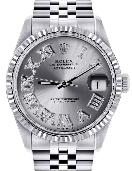 Mens Rolex Datejust Watch 16200 | Fluted Bezel | 36Mm | Silver Roman Numeral Dial | Jubilee Band
