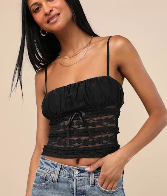 Lulus Malvina Mesh Sheer Lace Cami Top