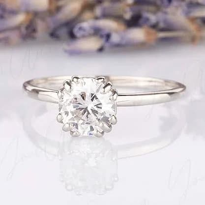Art Deco Dainty 1ct CZ Solitaire Engagement Ring in Silver
