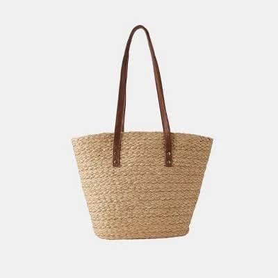 Women's Chic Woven Straw Tote Bag with Leather Trim - Cupshe-F-Brown