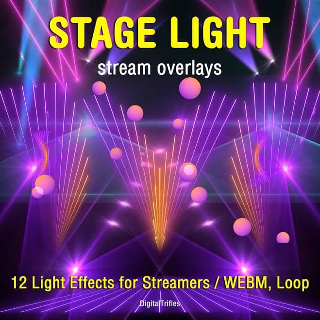 Stage Stream Overlay Pack, 12 Laser and Light FX, Twitch Overlays for Streamer and VTuber, DJ, Music, Karaoke, Loop WEBM with Transparency