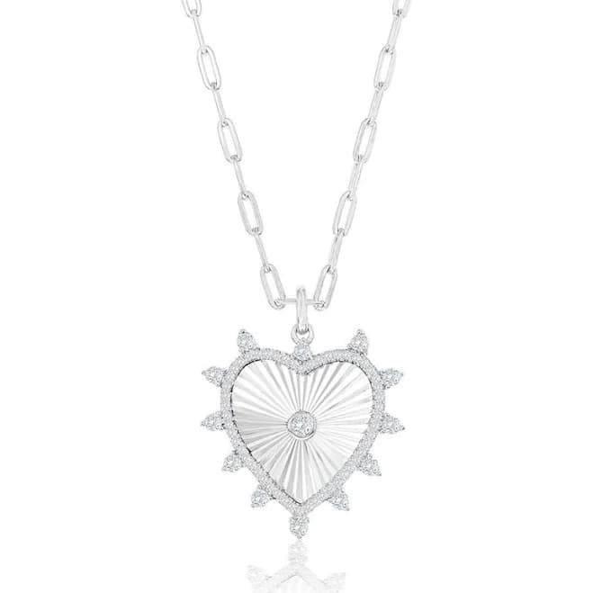 Simona Women's Sterling Silver CZ Heart Pendant Necklace