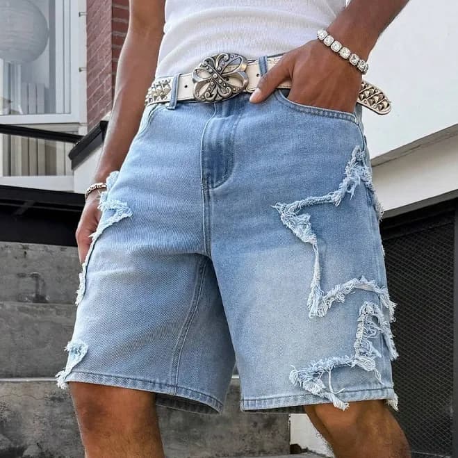 Manfinity Men's Distressed Denim Bermuda Shorts