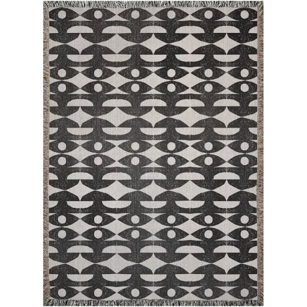 Black and White Mid-Century Woven Throw Blanket