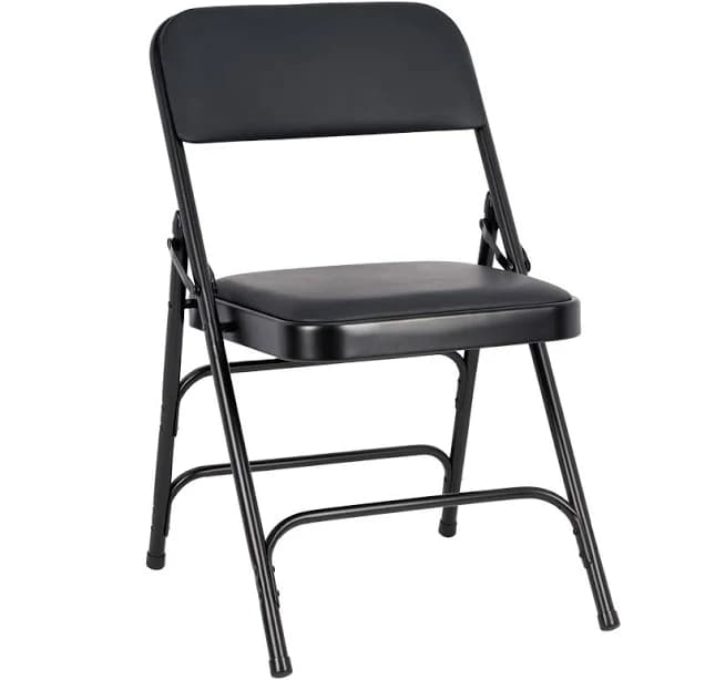 Black Metal Folding Chair with Black Vinyl Cushion