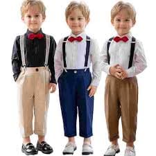 YTDSCS Baby Kids Boys Gentleman 4PCS Set Toddler Spring Summer Long Sleeve Dress Shirt+ Bowtie + Suspender + Pants Boys Formal Dresswear Outfit 1-11Y - Walmart.com