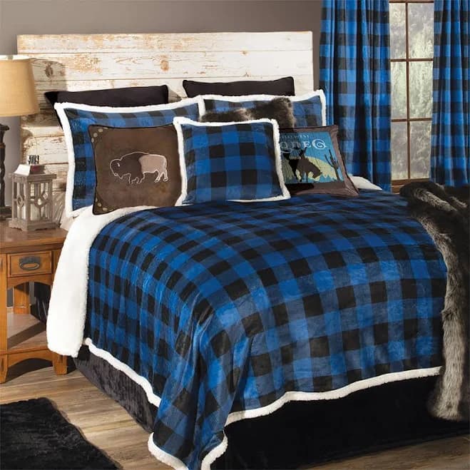 Carstens Home Wrangler Lumberjack Buffalo Plaid Sherpa Fleece Queen Be