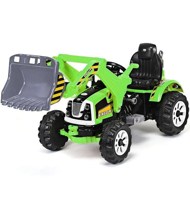 Costway 12V Battery Powered Kids Ride On Excavator Truck w/ Front Loader Digger, Green
