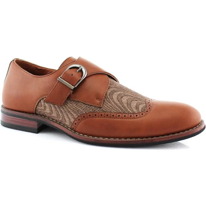 Ferro Aldo Men's Alfred Classic Perforated Monk-Strap Wingtip Oxford Dress Shoes
