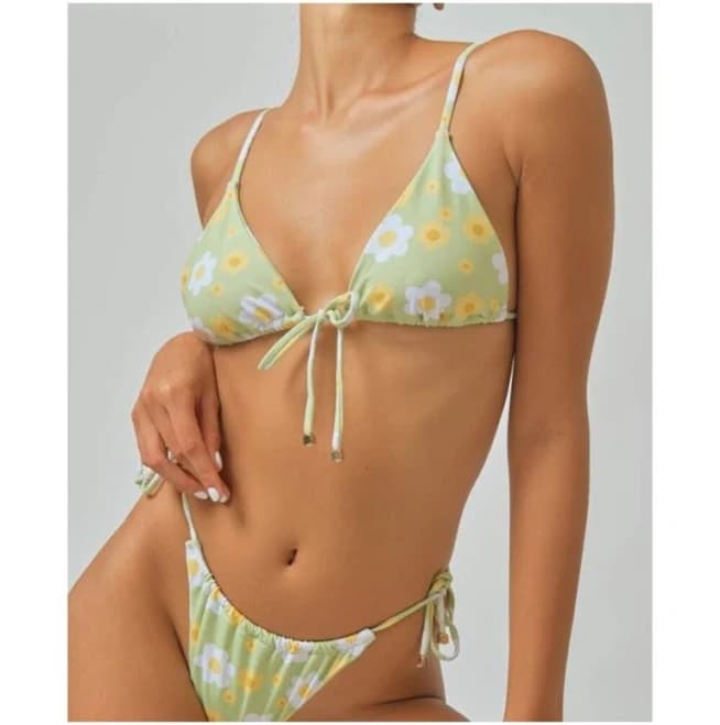 Blackbough Swim | Blackbough Liv Tie Front Green Floral Bikini Set | Color: Green/White | Size: S | Pm-03600608's Closet
