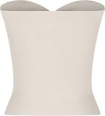 Summer Women Strapless Crop Top Sexy Sweetheart Neck Ribbed Knit Twist Knot Front Sleeveless Y2K Camisole Tanks Top Beige at Amazon Women's Clothing store