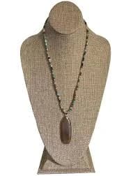 Mixed Gemstone Beaded Necklace w/ Agate Gemstone Pendant