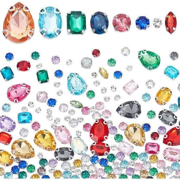OLYCRAFT 339Pcs Sew on Rhinestone Mixed Shapes Glass Sew on Crystals Metal Flatback Claw Gemstones Acrylic Gems Embellishments Jewels for