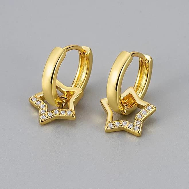 Star Charm Dangle Huggie Hoop Earrings