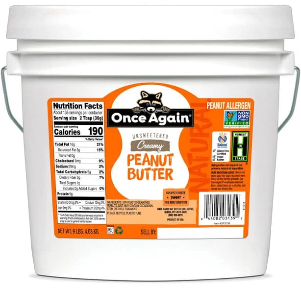 Once Again Nut Butter Salted Natural Creamy Peanut Butter 9 Pound