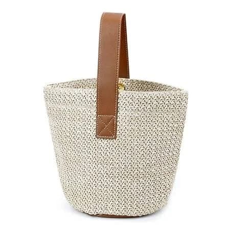 Straw Woven Rattan Beach Bag with Buckets