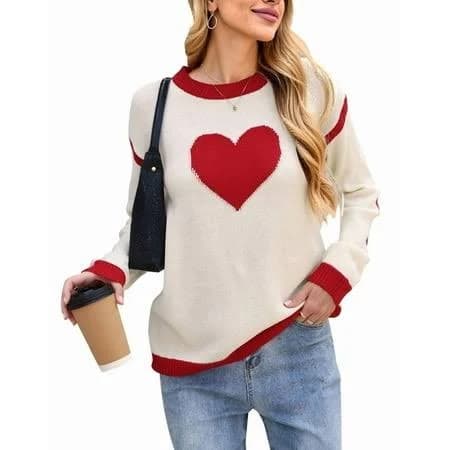 Shermie Women's Heart Printed Knit Sweater