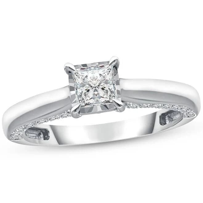 10K White Gold 1 Ct tw Princess-Cut Diamond Solitaire Engagement Ring