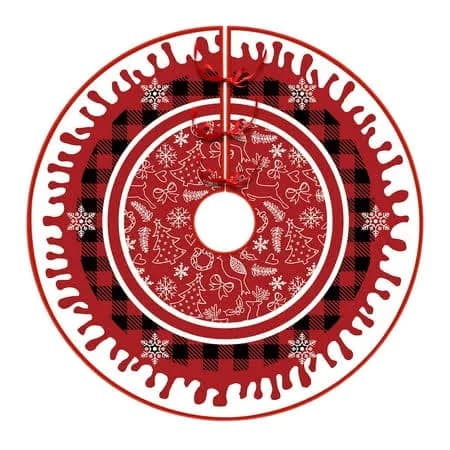Lansuare Christmas Tree Skirt, 48Inches Red Black Plaid Xmas Tree Ornaments, Soft Fluffy Christmas Tree Mat with Snowflake Pattern for Decorations