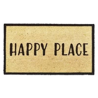 tag Happy Place PVC Coir Door Mat - Everyday Black Doormat, 1" H x 30" L x 17" W, Easy to Clean by Shaking or Brushing 1'6X2'6" Black