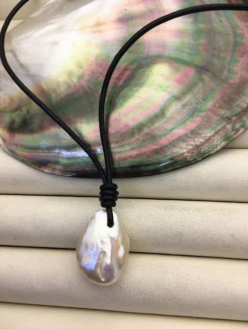 Rare Baroque Pearl and Leather Necklace