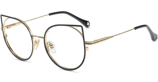 Firmoo Black Gold Cat-eye Prescription Glasses Metal Frame Fiona23516