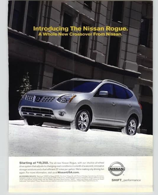 2007 Gray Nissan Rogue Awd Suv On Snow Photo Vintage Magazine Car
