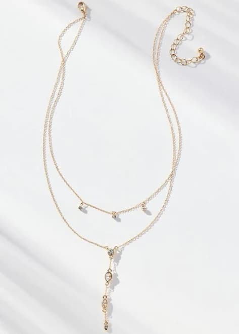 Anthropologie Crystal Lariat Layered Necklace