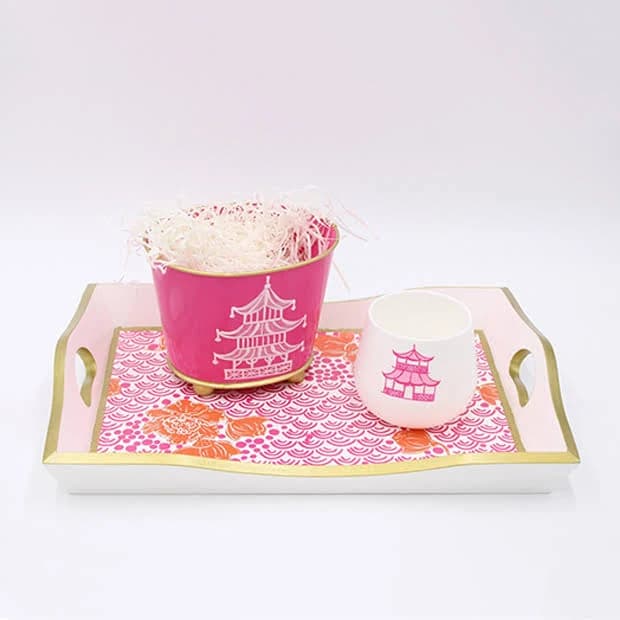 Floral Print Hand Painted Handled Tray