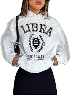 Women's Preppy Letter Graphic Hoodies Long Sleeve Drawstring Hooded Sweatshirts Pullovers with Pocket