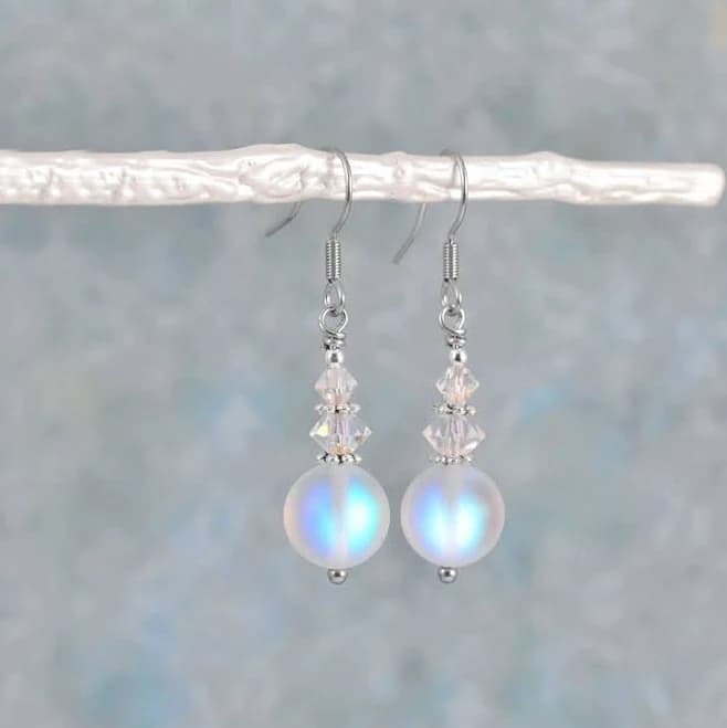 Aurora Borealis Iridescent Moon Glow Earrings