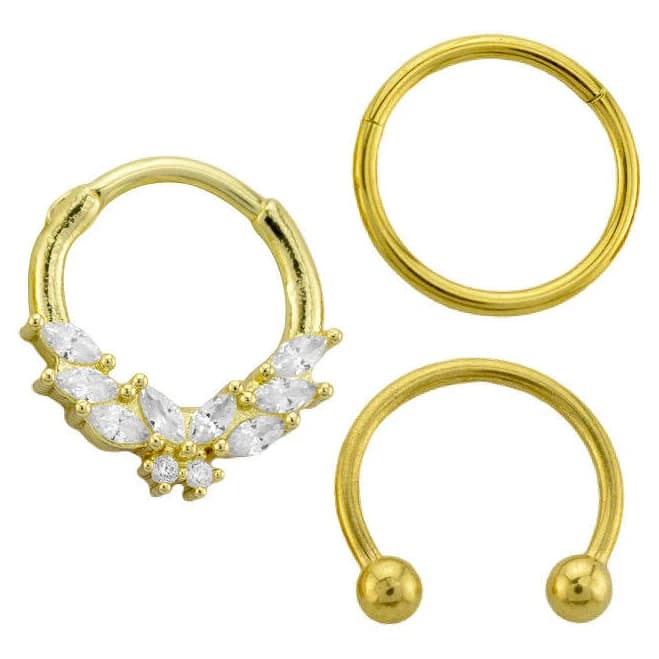 Spencer's 3-Pack CZ Butterfly Horseshoe Septum Rings