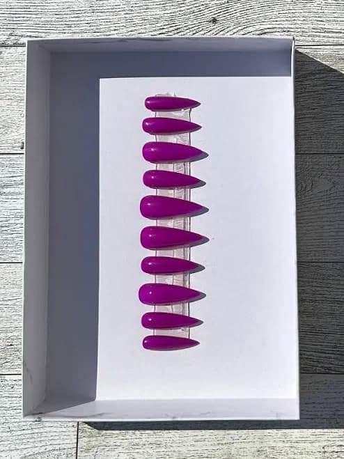 Neon Purple Stiletto Press On Nails: Long Dark Style