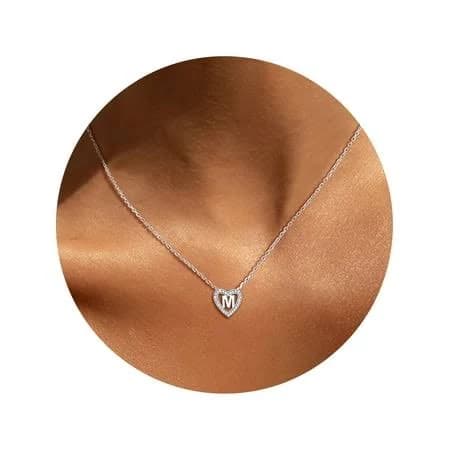 925 Sterling Silver CZ Heart Initial Pendant Necklace