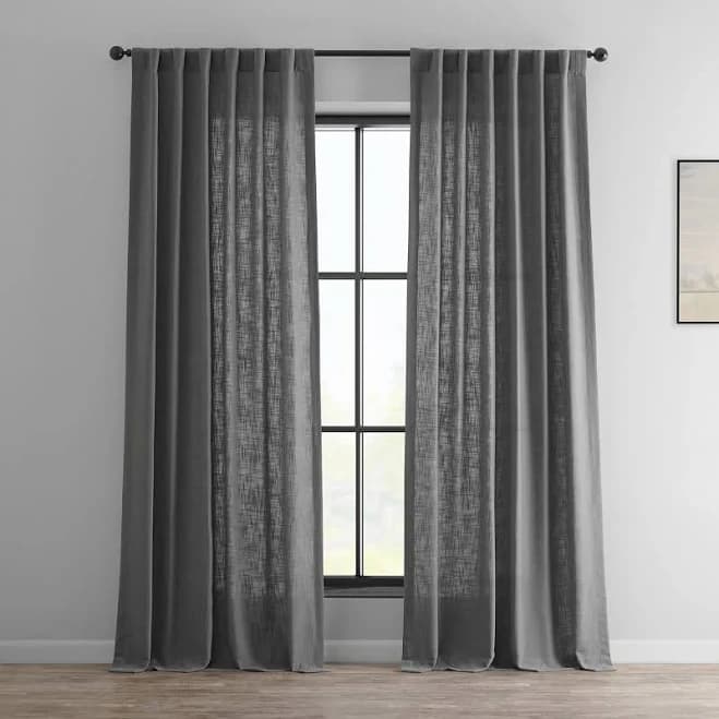 Solid Heavy Faux Linen Rod Pocket Single Curtain Panel