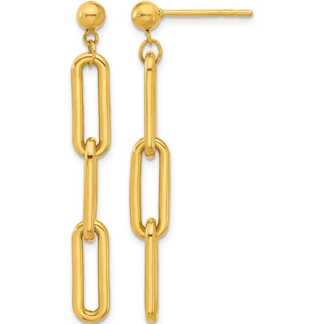 24K Yellow Gold Paperclip Link Drop Earrings