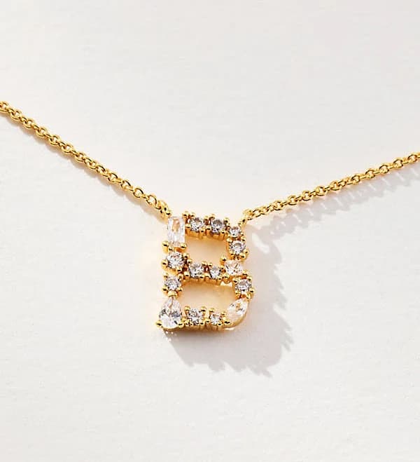 Anthropologie Delicate Crystal Monogram Necklace