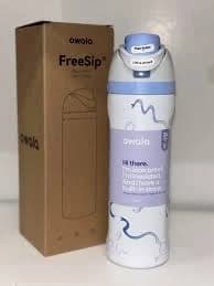 Owala FreeSip Insulated Water Bottle 24oz Leakproof White Light Blue Bows