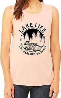 Lake Life Cuz Beaches Be Salty Funny Women's Summer Workout Muscle Tee - Comfortable Active Wear, Gym Top, Workout Tank Top