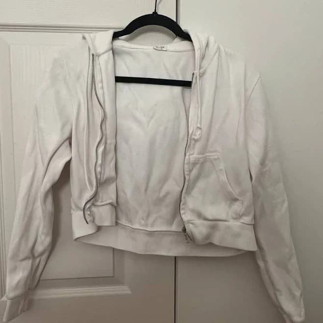 Brandy Melville White Cropped Zip-up Hoodie From - Women | Color: White | Size: One Size