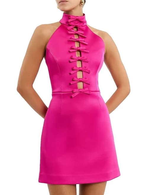 Rebecca Vallance Women's Saskia Halter Neck Mini Dress with Bow-Front