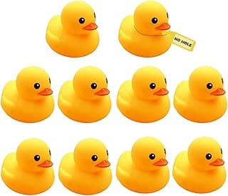 10Pcs Mold Free Yellow Rubber Ducks Waterproof Bath Duck Toys for Toddlers Boys Girls, No Hole Yellow Ducky in Bulk Baby Shower Toy Birthday Party Favors Gift Classroom Summer Beach Pool Party Games