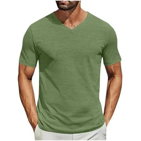 Coorders Men's Solid V-Neck T-Shirt with Short Sleeves, Lightweight Casual Tee for Men's and Big Men's