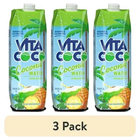 (3 pack) Vita Coco Coconut Water, Nutrients & Electrolytes Rich, Pineapple, 33.8 fl oz Tetra