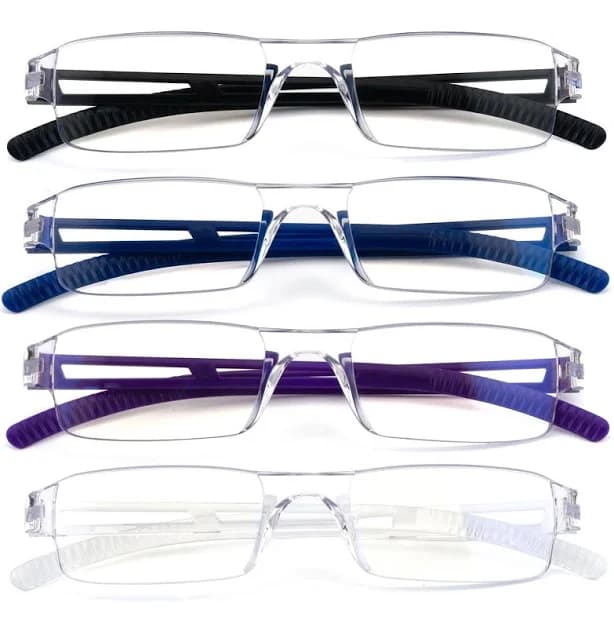 Pack 4 Rimless Reading Glasses,Blue Light Clear Frames Reader Lightweight For Men And Women